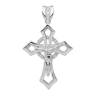 Diamond2Deal Sterling Silver Rhodium-plated Cubic Zirconia Crucifix Pendant