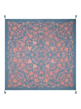 Etro floral tassel silk shawl - women - Silk - One Size - Blue