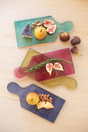 Kalalou Set Of Four Colored Glass Cheese Boards - One Each Color