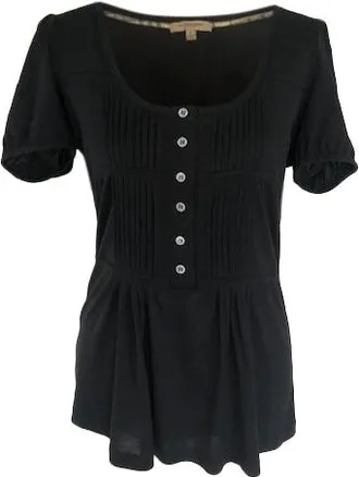 Burberry Black Pintuck Button Detail T-Shirt Size S