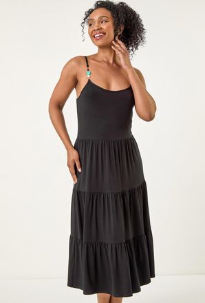 Roman Bead Trim Strappy Tiered Dress