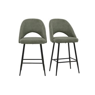 Miliboo Taburetes De Bar En Tela De Terciopelo De Pana Verde Caqui H65 Cm (juego De 2) Cosette
