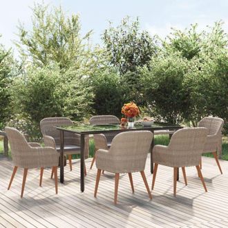 vidaXL Juego De Comedor Para Jard&iacute;n 7 Piezas Con Cojines Marr&oacute;n Vidaxl