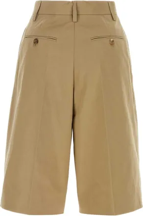 Prada Womens Beige Cotton Bermuda Shorts Kaki Exterior