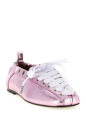 Ganni Recycled Leather Lace-Up Ballet Flat - Pink
