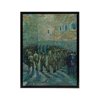 Artery8 Penitentiary Prisoners Exercising Van Gogh Black Framed Canvas Art in Blue | Size: W24 x H32
