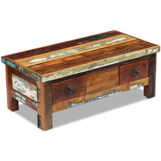 vidaXL Mesa De Centro Con Cajones Madera Maciza Reciclada 90x45x35 Cm Vidaxl