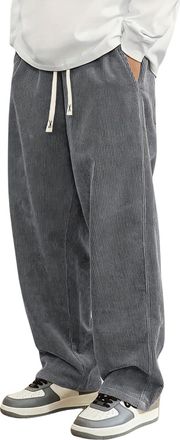 Generic Mens Corduroy Sweatpants Baggy Wide Leg Loose Fit Trousers Corduroy Trousers Men Casual Solid Color Casual Pants Drawstring Waist Straight Leg Pants A