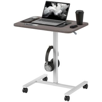 HOMCOM Natural Standing Desk Mobile Overbed Table W/ Wheels For Home Office - Grey | TJ Hughes