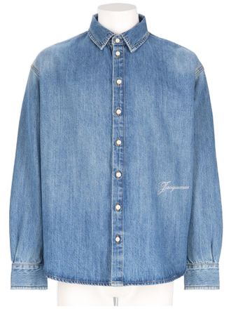 Jacquemus Relaxed Fit Embroidered Logo Cotton Denim Shirt