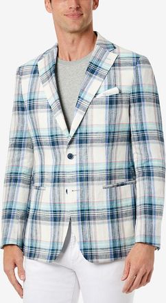 Tallia Orange Mens Slim Fit Multicolor Plaid Blazer Blue Size 38