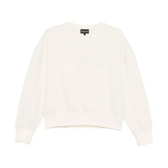 Emporio Armani Sweatshirts, female, Beige, Size: M Embroidered Logo Sweatshirt