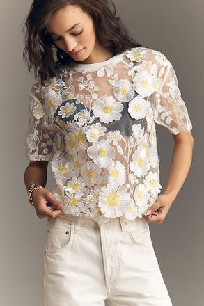 Dolan Flower Appliqu&eacute; Sheer Tee