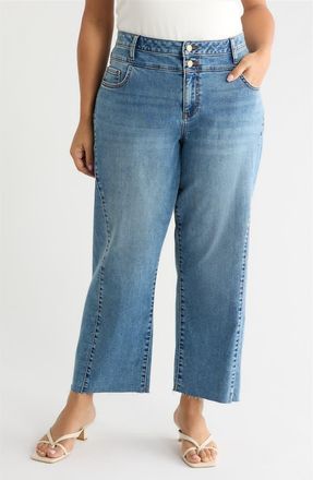 Kut from the Kloth Raw Hem High Waist Wide Leg Jeans in Synergy at Nordstrom, Size 14W