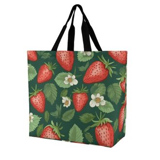 Generic Fresh Strawberries And Leaves Women Handbag Handle Tote Bag Reusable Tote Bags For Daily Use Travel Yoga