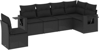 vidaXL Set De Sof&aacute;s De Jard&iacute;n 6 Piezas Y Cojines Rat&aacute;n Sint&eacute;tico Negro Vidaxl