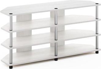 Furinno Easy Assembly 4-Tier Corner TV Stand for TV up to 55-Inch, White Oak