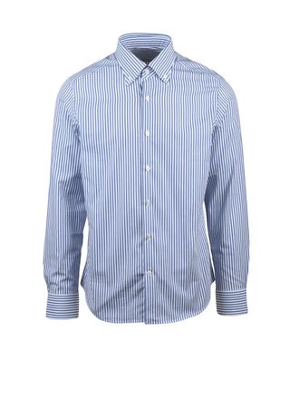 Ghirardelli White And Blue Striped Ghirardelli Shirt With Structured Collar