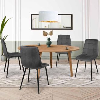 IDMarket Idmarket - Lote De 4 Sillas De Comedor De Terciopelo Gris Oscuro Mila