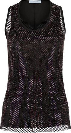 Ferragamo Womens Crystal Embellished Mesh Tank Top In Dark Brown