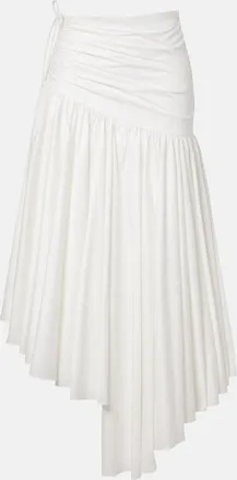 Self Portrait Asymmetric cotton poplin midi skirt