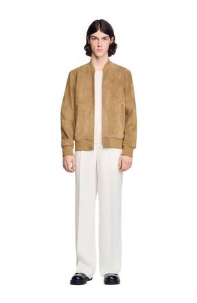 Sandro Zip-up split leather jacket in Cappucino at Nordstrom, Size Xx-Large
