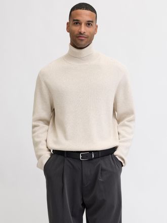 Jack & Jones Rollkragenpullover JACK & JONES JPRBLAMILANO STITCH KNIT ROLL NECK, Herren, Gr. M, cloud dancer detail:melange, Strick, Obermaterial: 100% Baumwolle, 