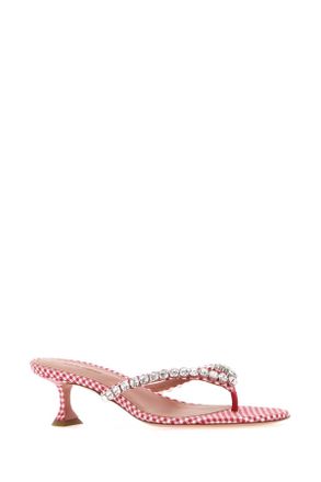 Amina Muaddi Womens Embroidered Fabric Thong Mules Red&white Scarpe Con Tacco High Heel Shoes