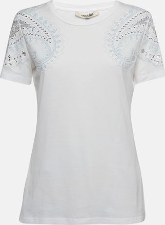 Roberto Cavalli White Crystal Embellished Jersey T-Shirt M