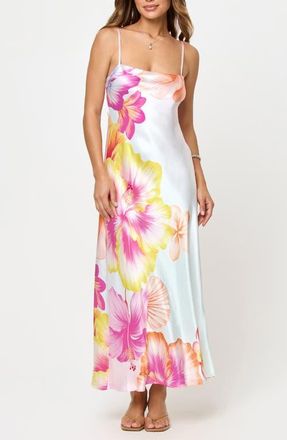 L*Space Gabby Floral Bias Cut Cotton Sateen Cover-Up Maxi Dress in Hibiscus And Plumeria Oh My at Nordstrom, Size X-Large