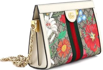 Gucci Ophidia Chain Shoulder Bag Flora GG Coated Canvas Small crossbody bag - Bruin