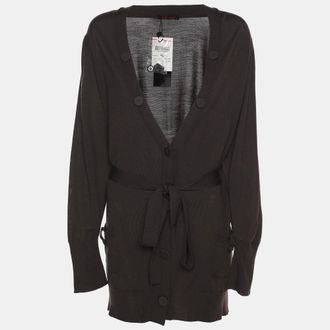 Elena Miro Brown Stretch Knit Belted Cardigan