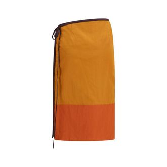 Saint Laurent Womens Orange Nylon Midi Skirt