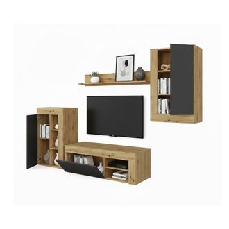Dmora Dmora - Mueble Alto Watertown, Conjunto De Sal&oacute;n Moderno, Mueble Sal&oacute;n Multiusos, 260x41h102 Cm, Roble Nudos Y Antracita