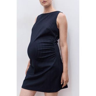 Mango Pinstripe Maternity Dress in Navy at Nordstrom, Size 6