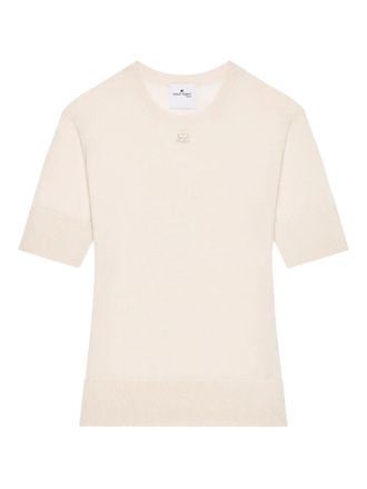 Courr&egrave;ges logo-detail T-shirt - women - Merino - M - Neutrals