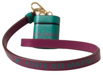 Dolce & Gabbana Womens Green Maroon Calf Leather Logo Print Strap Airpods Case Accessory