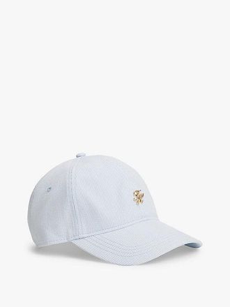 Tommy Hilfiger Stripe Seersucker Logo Plaque Baseball Cap