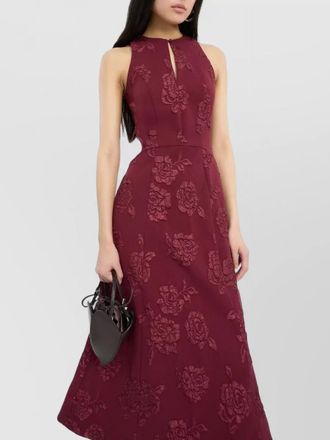 Rotate jacquard sleeveless keyhole flared midi dress