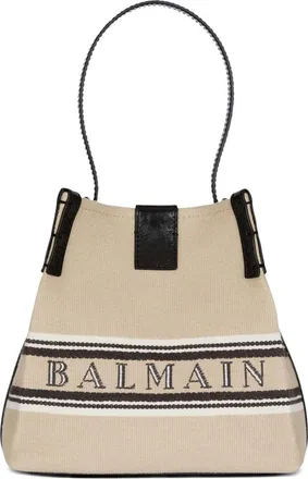 Balmain Womens Release Bucket Bag In Canvas And Calfskin