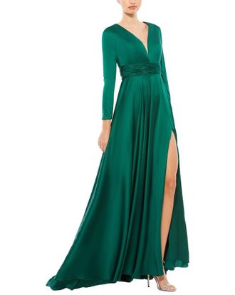 Mac Duggal Long Sleeve Ruched Waist A-Line Gown