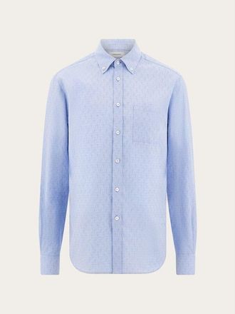 Ferragamo Mens Blue Oxford Cotton Monogram Shirt, Brand Size 40 (Neck 15.75)