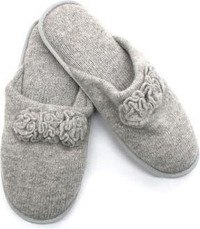 Portolano Flower Trim Cashmere Scuff Slipper in Light Heather Grey/Black at Nordstrom Rack, Size X-Large