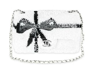 Chanel White & Black Sequin Bow Mini Flap Bag