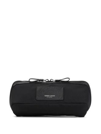 Giorgio Armani logo-print wash bag - men - Polyester/Calf Leather - One Size - Black