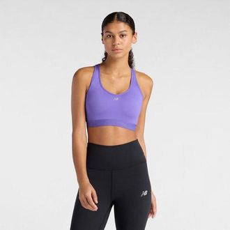 New Balance Mujer NB Essential Run Bra en P&uacute;rpura, Poly Knit, Talla XS