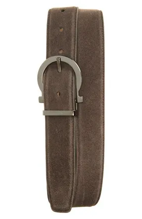 Ferragamo Gancio Suede Belt in Elefante Naturale Tortora at Nordstrom, Size 110