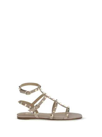 Valentino Garavani Womens Sandal Rockstud Powder Pink Calf Leather