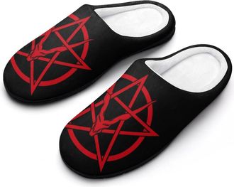 Generic Baphomet Satan Goat Mens House Slippers Memory Foam Washable Cotton Slip on Home Shoes
