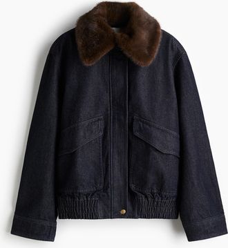 H&M Jeansjacke mit flauschigem Kragen - Blue